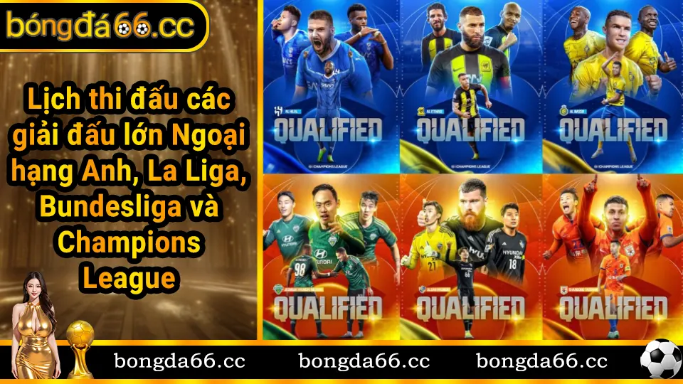 Lịch thi đấu các giải đấu lớn Ngoại hạng Anh, La Liga, Bundesliga và Champions League