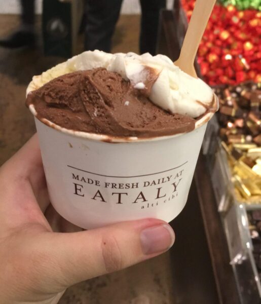 Chocolate and vanilla gelato from Eataly