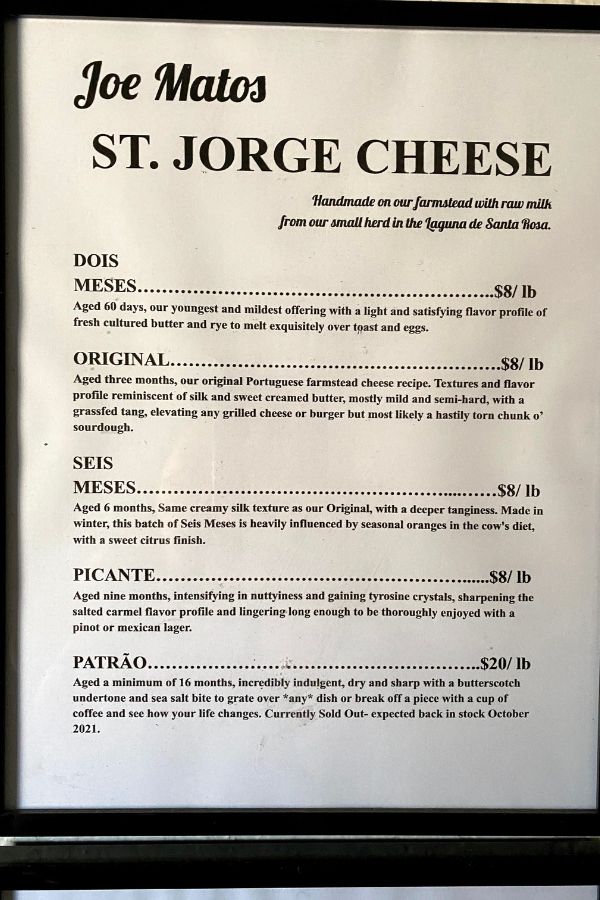 Matos Cheese Menu